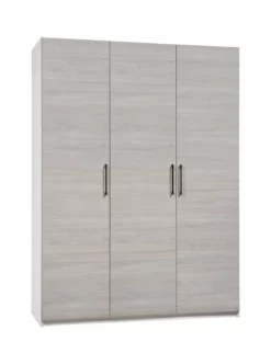 Stina-vaatekaappi 3-ovinen 150x205cm, Harmaat Ovet.