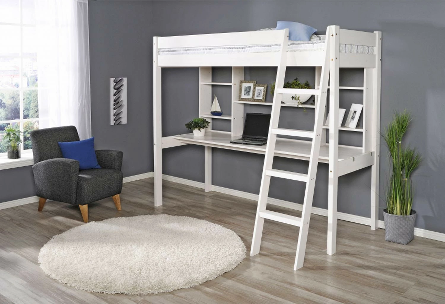 Nukkumatti Korkea Parvisänky Työtasolla 80 Cm, Kuultovalkoinen 1 Nukkumatti Korkea Parvisänky Työtasolla 80 Cm, Kuultovalkoinen